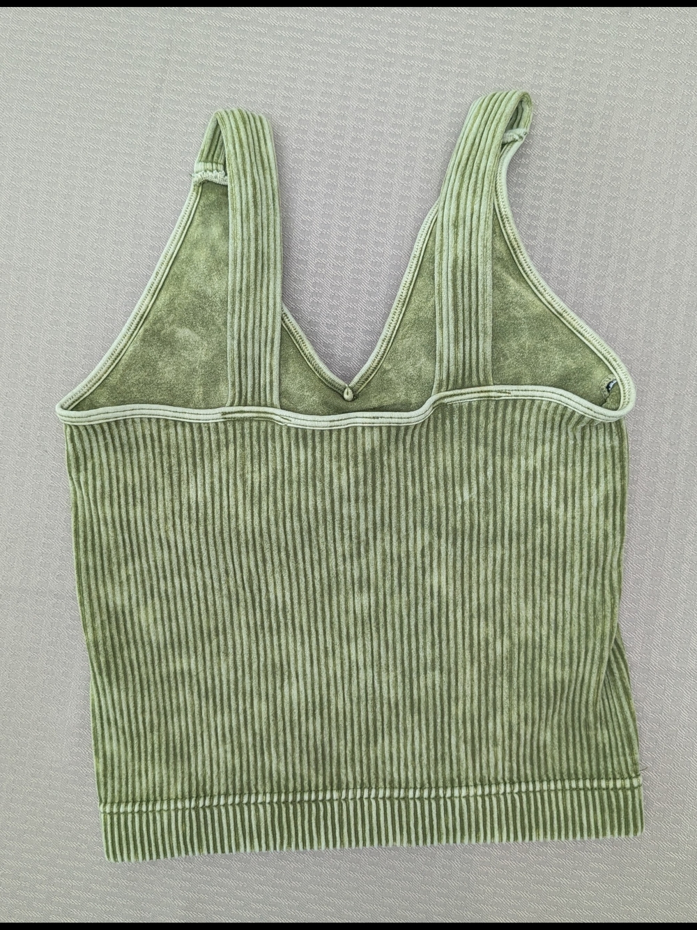 Zenana Women's Mineral Wash Ribbed V-Neck Tank Top Ash Olive 6279A L/XL Or S/M - Picture 2 of 4